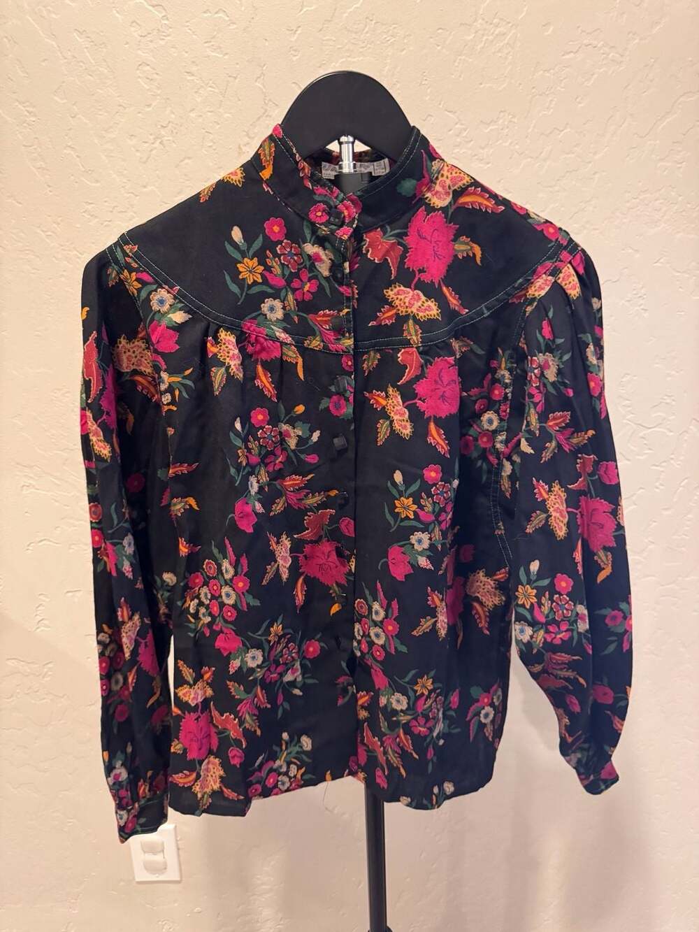 Vintage Jaeger London Floral Print 100% Wool Blouse